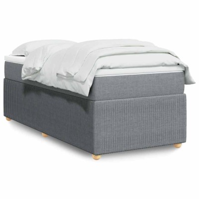 vidaXL Pat box spring cu saltea, gri deschis, 90x190 cm, textil 3285532 foto