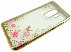 Husa Spate Forcell Bling Diamond Flower Samsung S9 Plus Gold foto