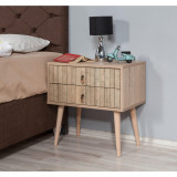 Noptiera Two Cute Nightstand cu 2 Sertare, Stejar Sonoma, 60x61x40 cm