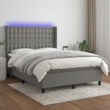 VidaXL Pat cu arcuri, saltea și LED, gri &icirc;nchis, 140x190 cm, textil 3138630