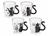 Cumpara ieftin Set 4 cani sticla multicolora Pisicute &Oslash; 8 cm x 9 H, 250 ml