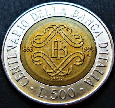 Moneda bimetal comemorativa 500 LIRE - ITALIA, anul 1993 * cod 2526 B foto