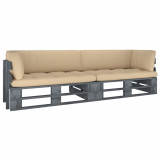 Canapea din paleți cu 2 locuri, cu perne, lemn pin gri tratat