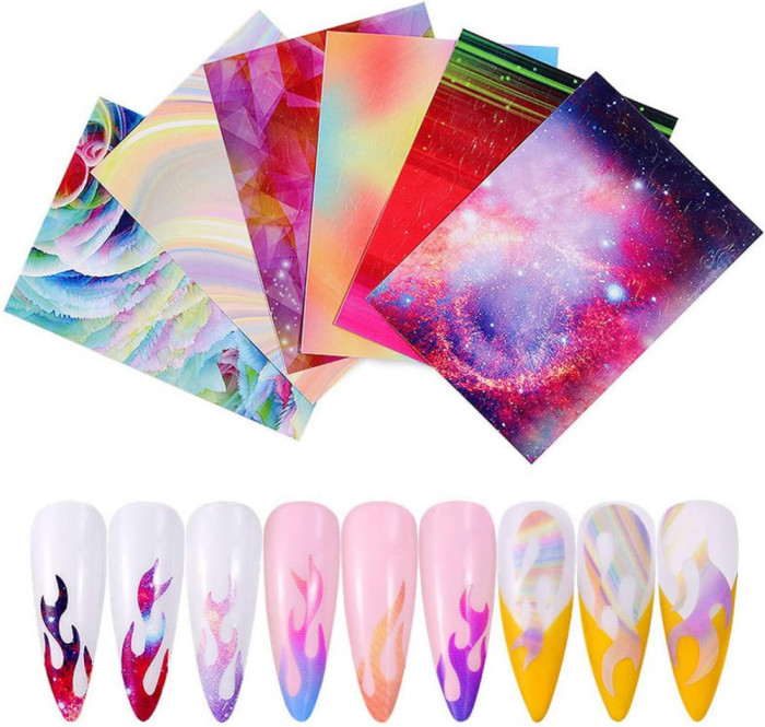 Autocolante pentru unghii Fe Flame, 6 bucăți 3D Vinyl Stencil Magic Flame Nail A