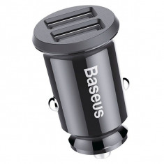 Incarcator auto Baseus Grain, Dual USB 3.1A, Black foto