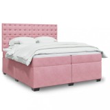 VidaXL Pat box spring cu saltea, roz, 200x200 cm, catifea