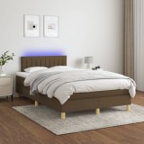 Gossi pat cu arcuri, saltea si led, maro inchis, 120x200 cm, textil