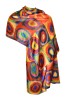 Esarfa tip sal doua fete pictata multicolor, Dacali, matase, rosu - albastru 05, Marime universala