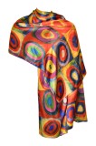 Esarfa tip sal doua fete pictata multicolor, Dacali, matase, rosu - albastru 05, Marime universala