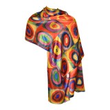Esarfa tip sal doua fete pictata multicolor, Dacali, matase, rosu - albastru 05