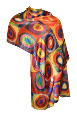 Esarfa tip sal doua fete pictata multicolor, Dacali, matase, rosu - albastru 05