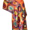 Esarfa tip sal doua fete pictata multicolor, Dacali, matase, rosu - albastru 05