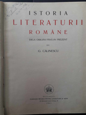 George Calinescu-Istoria literaturii romane-prima editie 1941 foto