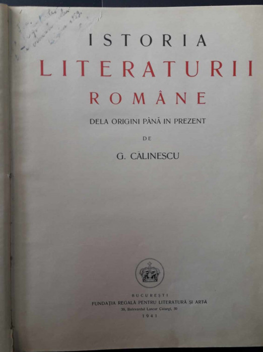 George Calinescu-Istoria literaturii romane-prima editie 1941