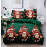 Lenjerie pat de Craciun cu elastic,pat dublu,bumbac finet,6 piese,verde rosu cu Mos Craciun-A619