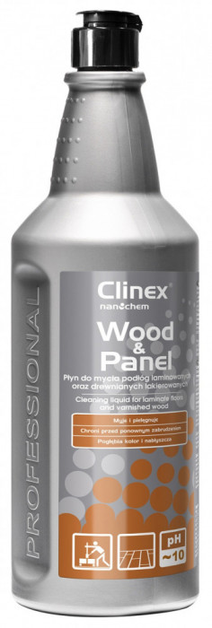 Clinex Wood &amp; Panel, 1 litru, detergent lichid, concentrat, pt. curatare parchet si suprafete lemn