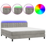 Cumpara ieftin Pat cu arcuri, saltea si LED, gri deschis, 180x200 cm, catifea
