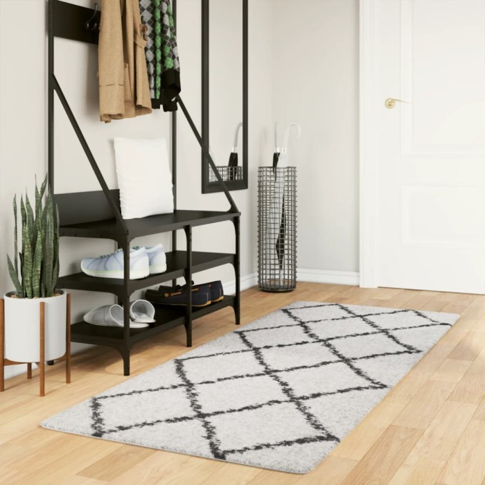 Covor pufos &quot;PAMPLONA&quot; fire &icirc;nalte negru/crem modern 80x200 cm