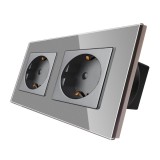 Cumpara ieftin Priza dubla Luxion cu rama din sticla gri, design elegant