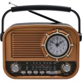 Cumpara ieftin Radio portabil cu player MP3 USB si TF, cu 3 benzi, functie ceas, incarcare Type-C, baterie reincarcabila incorporata, maro