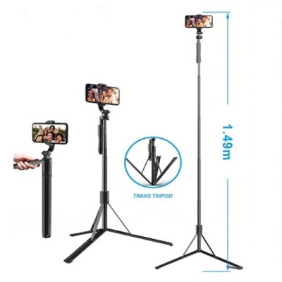 Selfie Stick cu Trepied si Telecomanda, 149cm - Techsuit (L05) - Black foto