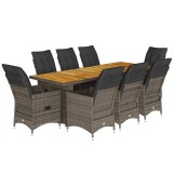 Cumpara ieftin Set bistro de gradina cu perne, 9 piese, gri, poliratan