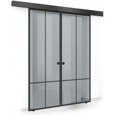 Usa culisanta Boss &reg; Duo Black model Club negru, 60+60x215 cm, sticla gri securizata, glisanta in ambele directii