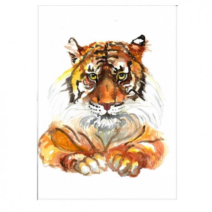 Tablou, Tiger, acuarela pe hartie, neinramat, 21x29 cm