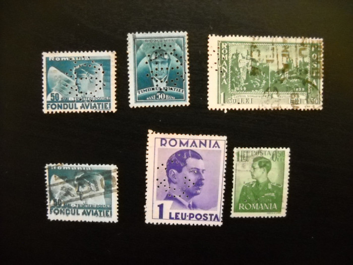 Timbre Romania cu perfin (Drogheria Standardt. )