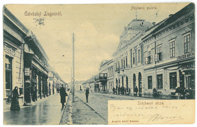 4990 - LUGOJ, Timis, Street stores, Litho, Romania - old postcard - used - 1903 foto