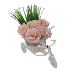 Bicicleta, aranjament floral trandafiri "Cosulet cu flori", flori de sapun, model M4, 30x17x15 cm