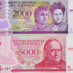 Bancnota Paraguay 2.000 si 5.000 Guaranies 2017 - P228/234 UNC (set x2 polimer)