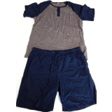 Pijamale cu maneca scurta pentru barbati, 100% bumbac, gri albastru, 2XL - OUTLET