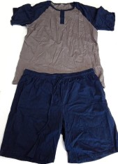 Pijamale cu maneca scurta pentru barbati, 100% bumbac, gri albastru, 2XL - OUTLET