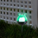 Lampa solara LED gradina, broasca decorativa verde, lumina alba rece, iluminat exterior solar IP44
