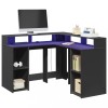 Gossi birou cu lumini led, negru, 130x130x91 cm, lemn prelucrat
