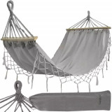 Hamac de gradina Gardlov 200x100 cm, cu bare din lemn, gri