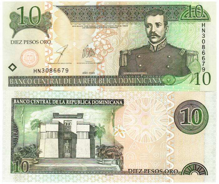 Republica Dominicana 10 Pesos Oro 2003 P-168c UNC