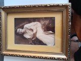 fotografie deosebita ,tanara in rochie alba de voal . TABLOU cu rama exceptionala.dimensiuni aprox 30 cm x 20 cm .