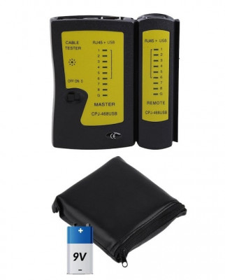 Tester cablu de retea LAN mufe RJ45 cu USB,baterie de 9V si gentuta incluse foto