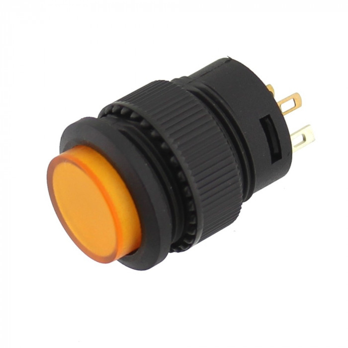 Push buton cu retinere, portocaliu, cu LED, 3A, 250V, 29x18mm, 124752
