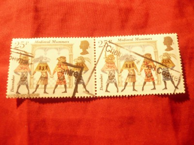 Pereche Marea Britanie 1981 - Masti medievale , Folclor ,val. 2x25p- stampilate foto