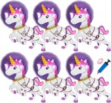 Set de 6 baloane unicorn Nesloonp, folie, alb/mov, 86 x 78 cm