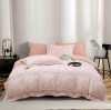 Lenjerie de lux pentru pat dublu,bumbac finet,6 piese,cearceaf cu elastic,roz cu frunze-A992, Jojo Home