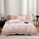 Cumpara ieftin Lenjerie de lux pentru pat dublu,bumbac finet,6 piese,cearceaf cu elastic,roz cu frunze-A992, Jojo Home