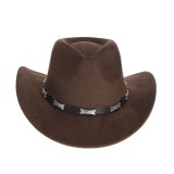 Palarie cowboy maro cu catarama decorativa argintie