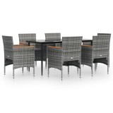 Set de servit masa pentru gradina, 7 piese, gri si negru