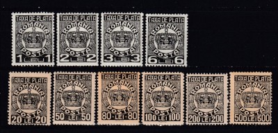 ROMANIA 1932/1938 TAXA DE PLATA COROANA CU FILIGRAN EMISIUNEA I-a+1946/1947 TAXA DE PLATA CU FILIGRAN EMISIUNEA III-a SERII SARNIERA foto