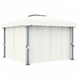 vidaXL Pavilion cu perdea, alb crem, 3 x 3 m, aluminiu