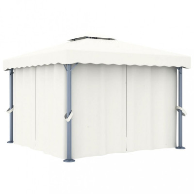 vidaXL Pavilion cu perdea, alb crem, 3 x 3 m, aluminiu foto